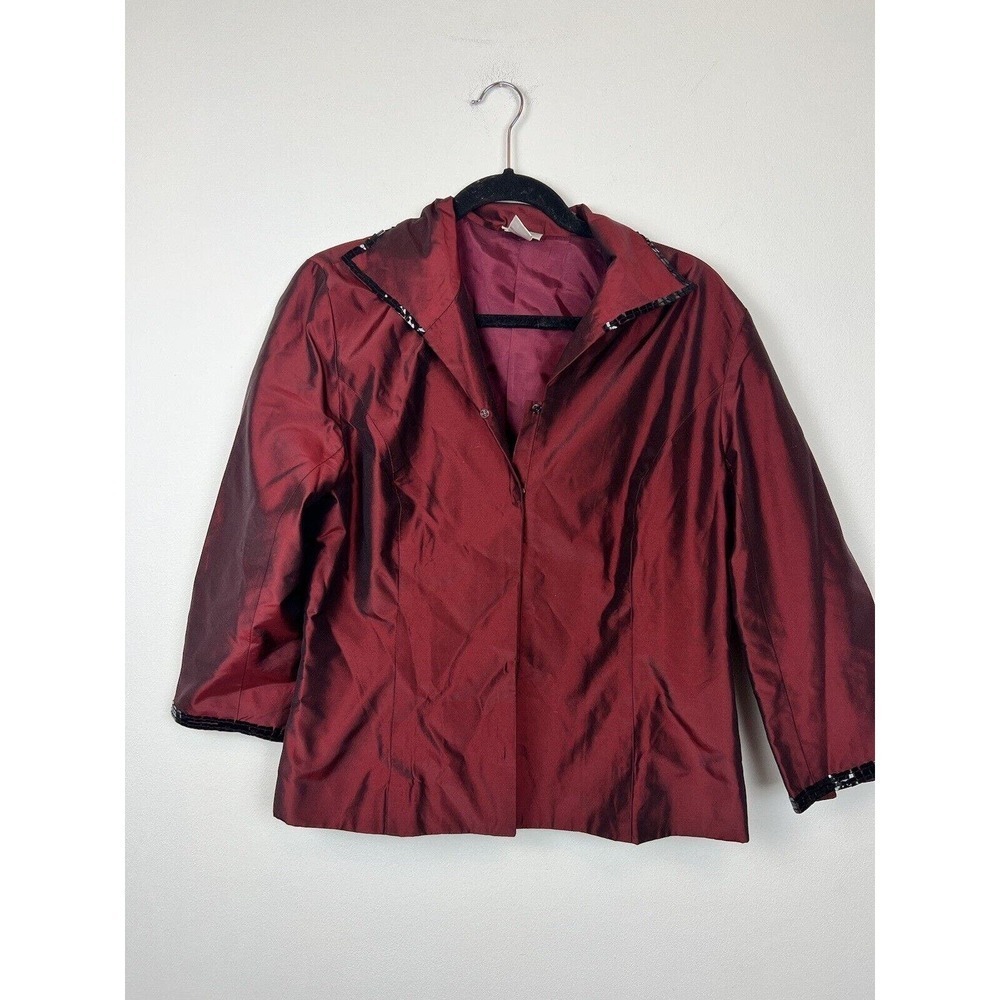 Vtg 80's Neiman Marcus 100% Silk Suit Set- Burgundy Sequin Trim Sz 12 Retro